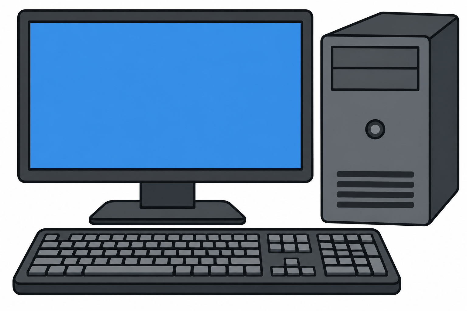 Clip-art desktop computer, keyboard and tower